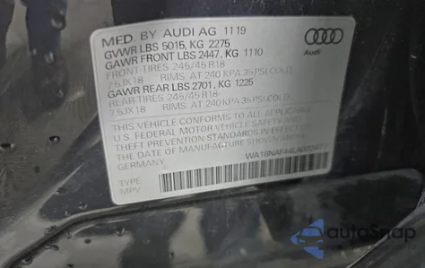 2020 Audi A4 Allroad Premium Plus из США, поврежденный, VIN WA18NAF44LA032477